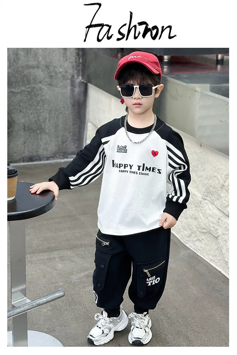 Boys Long Sleeve T-Shirt White Black Spring Autumn 2025 — feature 2