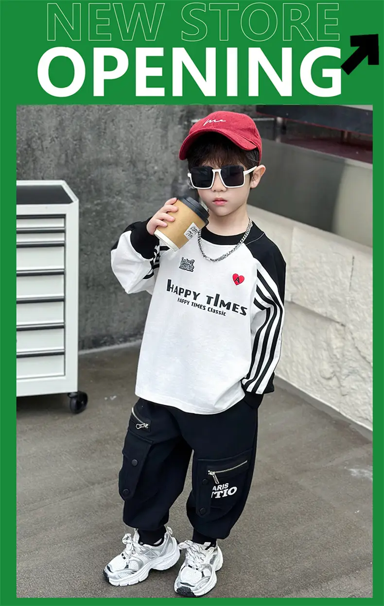 Boys Long Sleeve T-Shirt White Black Spring Autumn 2025 — feature 3