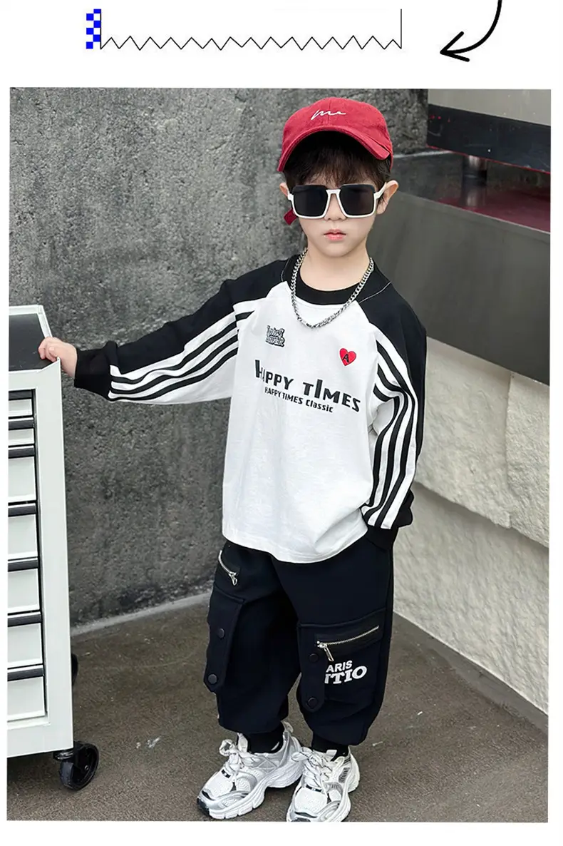 Boys Long Sleeve T-Shirt White Black Spring Autumn 2025 — feature 4