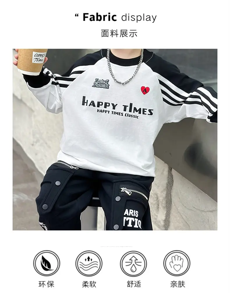 Boys Long Sleeve T-Shirt White Black Spring Autumn 2025 — feature 5