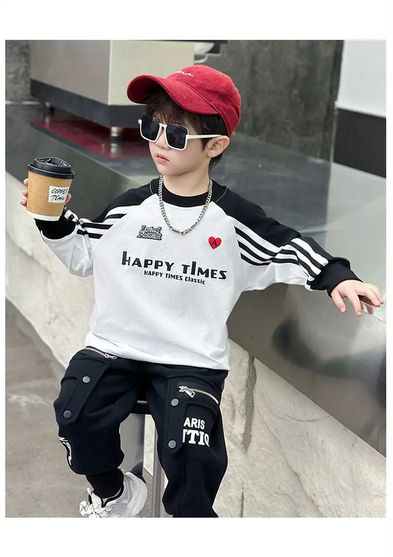 Boys Long Sleeve T-Shirt White Black Spring Autumn 2025 — feature 8