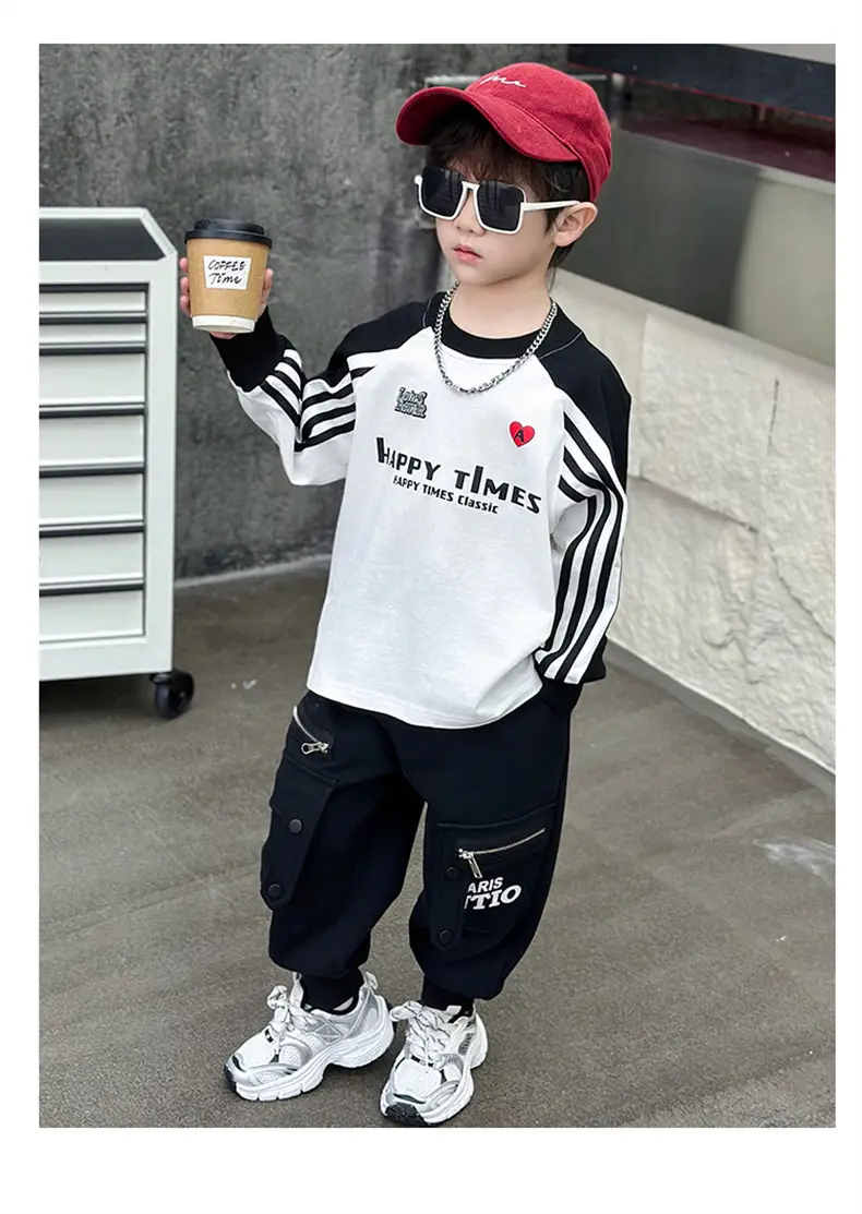 Boys Long Sleeve T-Shirt White Black Spring Autumn 2025 — feature 9