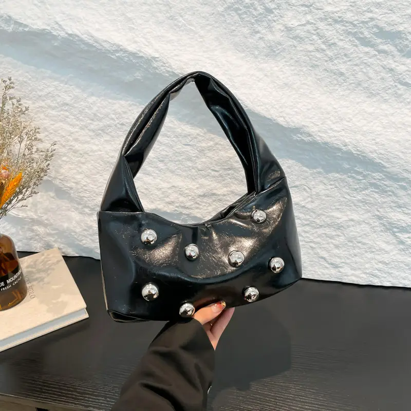 Rivet Ball Underarm Bag Red Black Brown White - Image 8