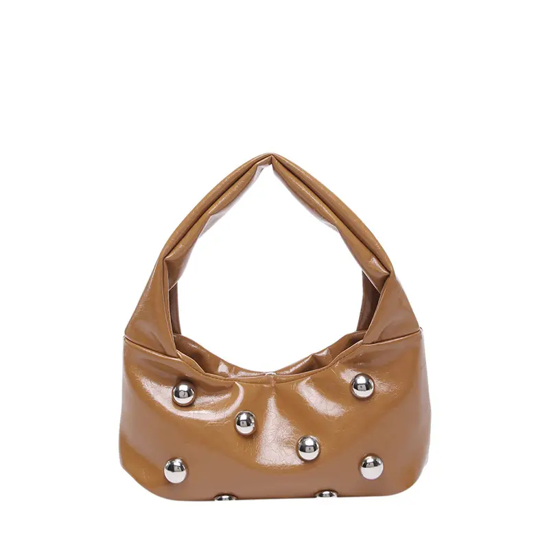 Rivet Ball Underarm Bag Red Black Brown White - Image 9