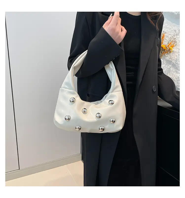 Rivet Ball Underarm Bag Red Black Brown White — feature 10