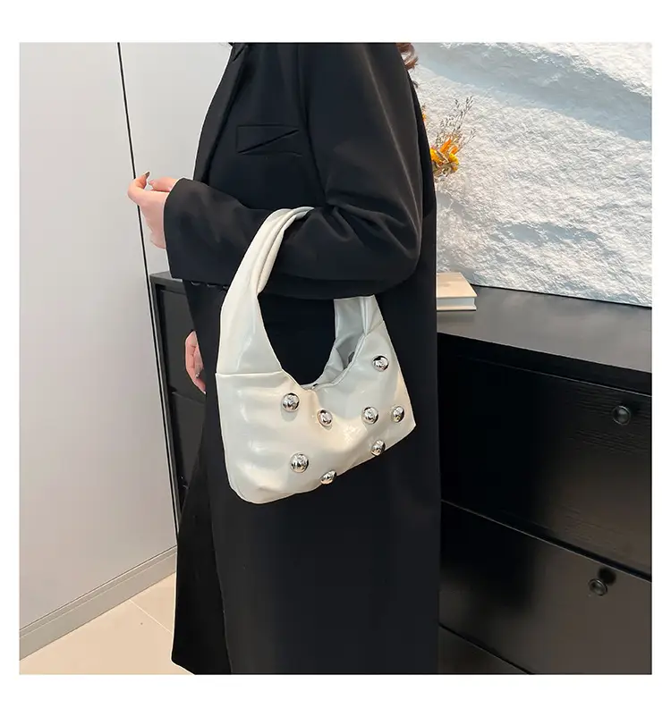 Rivet Ball Underarm Bag Red Black Brown White — feature 11