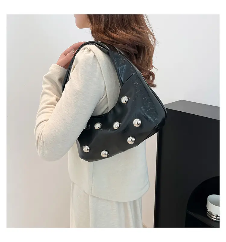 Rivet Ball Underarm Bag Red Black Brown White — feature 14