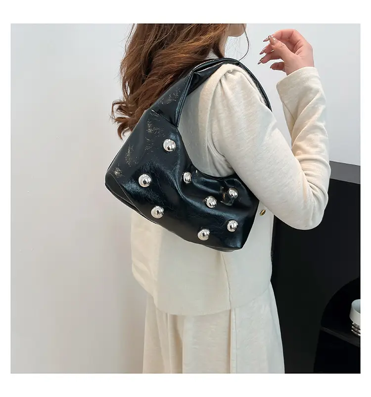 Rivet Ball Underarm Bag Red Black Brown White — feature 15