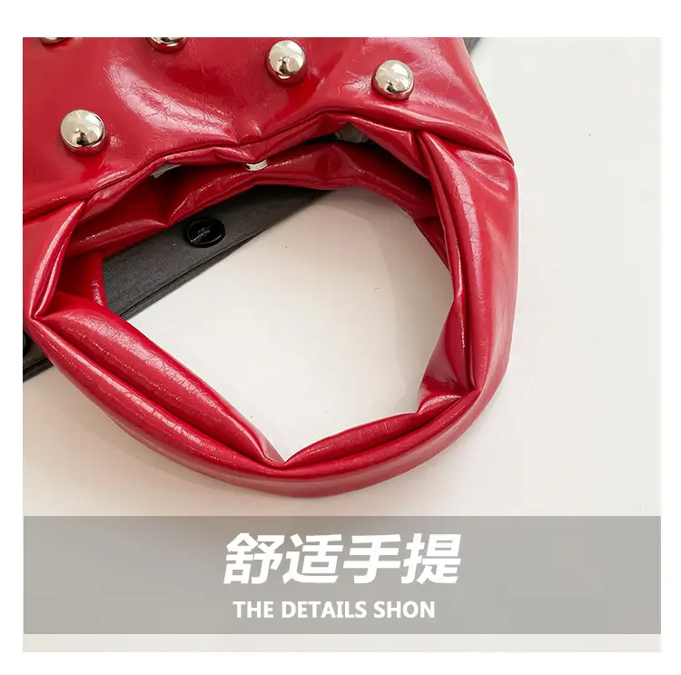 Rivet Ball Underarm Bag Red Black Brown White — feature 3