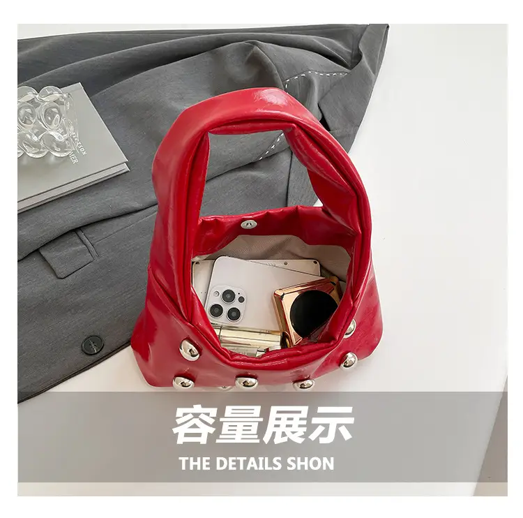 Rivet Ball Underarm Bag Red Black Brown White — feature 6