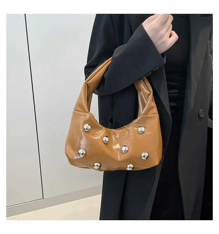 Rivet Ball Underarm Bag Red Black Brown White — feature 8
