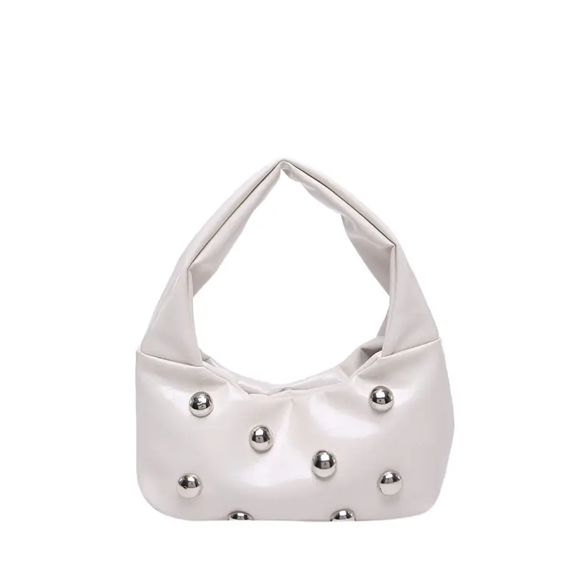 Rivet Ball Underarm Bag Red Black Brown White - Image 2