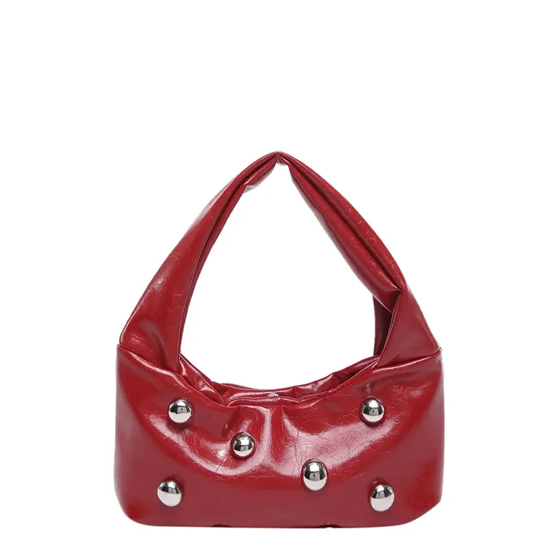Rivet Ball Underarm Bag Red Black Brown White - Image 4