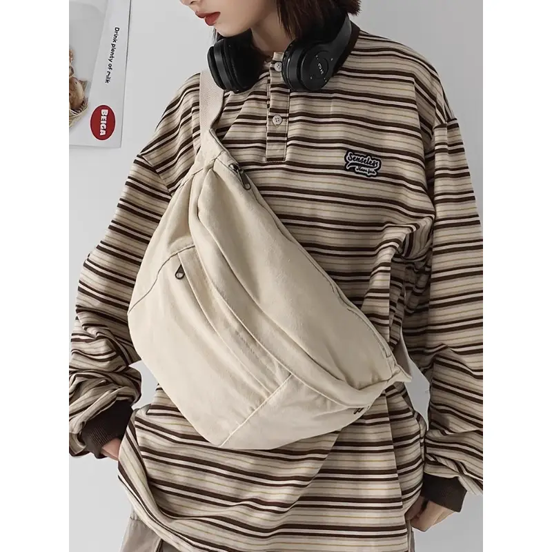 Men's Canvas Crossbody Bag Tan Large Capacity - Image 6