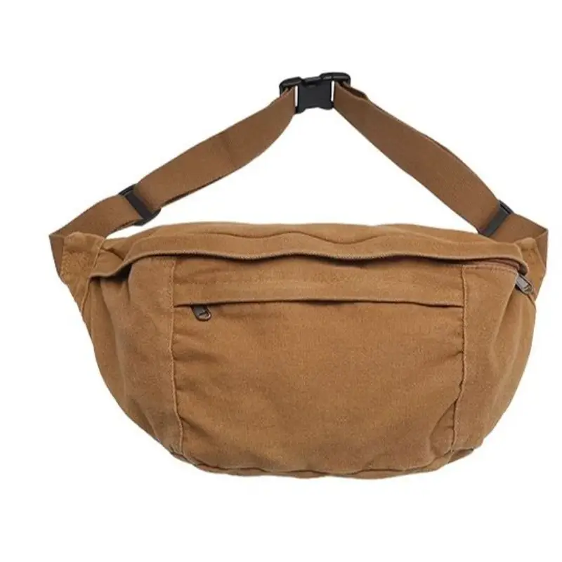 Men's Canvas Crossbody Bag Tan Large Capacity - Image 7