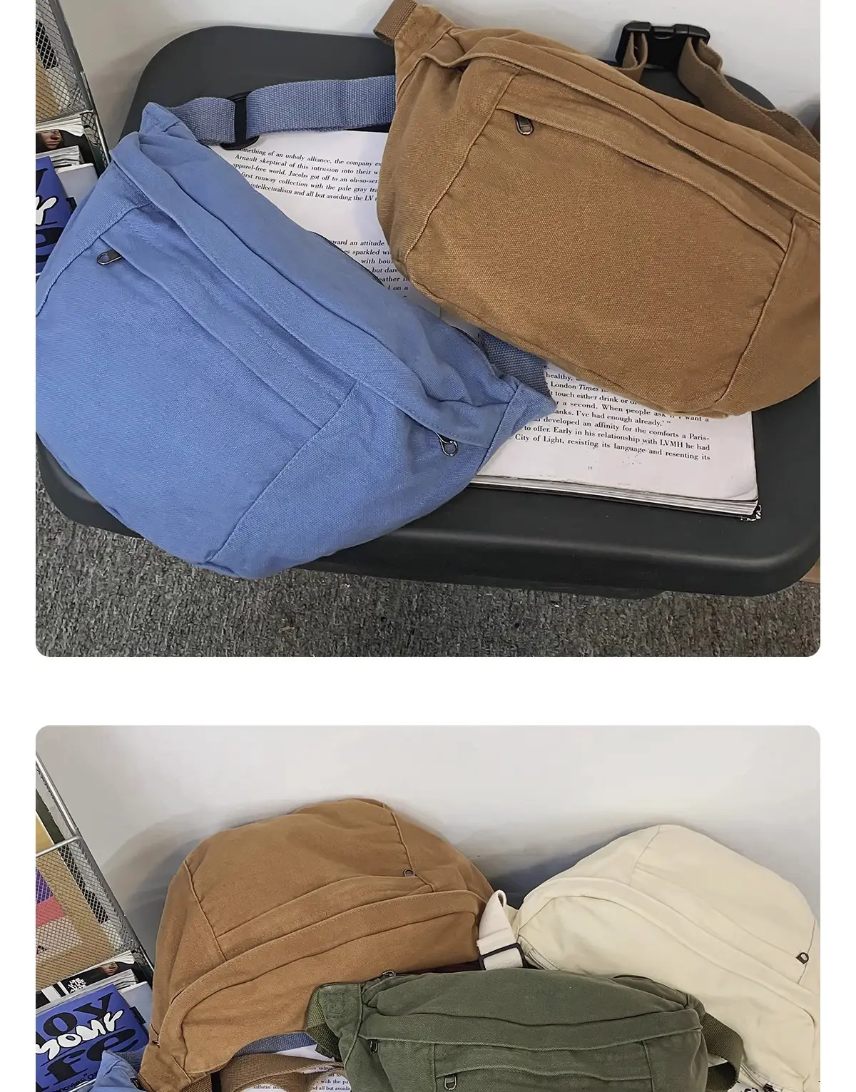 Men's Canvas Crossbody Bag Tan Large Capacity — feature 16