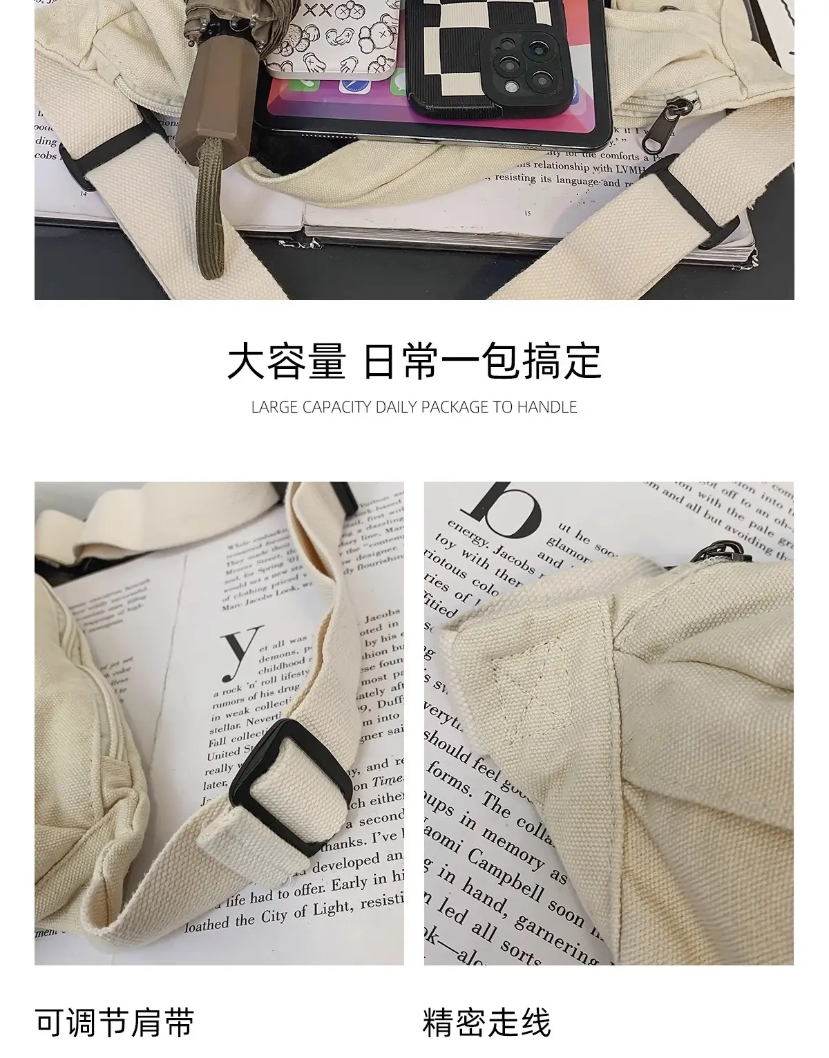 Men's Canvas Crossbody Bag Tan Large Capacity — feature 18