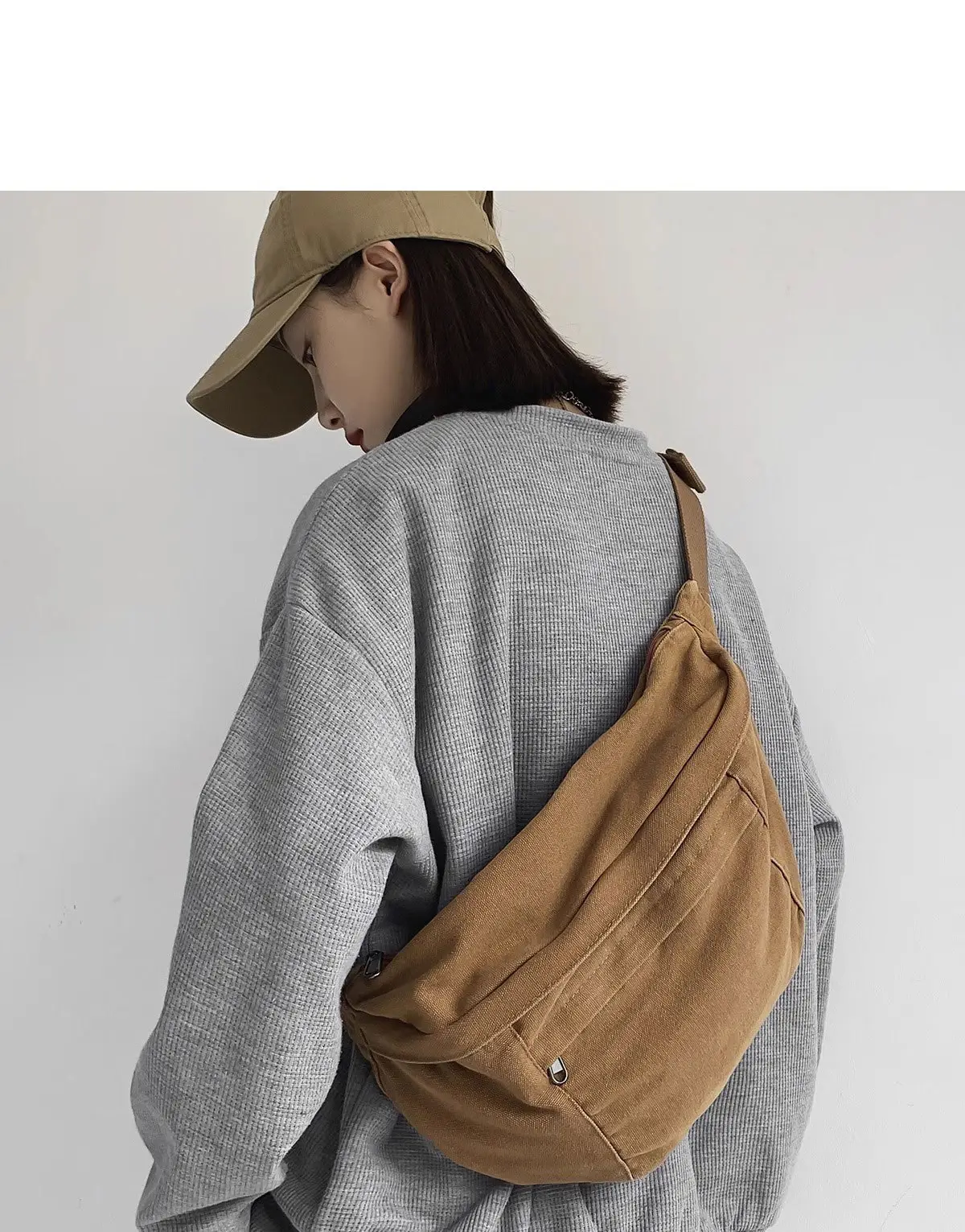 Men's Canvas Crossbody Bag Tan Large Capacity — feature 5