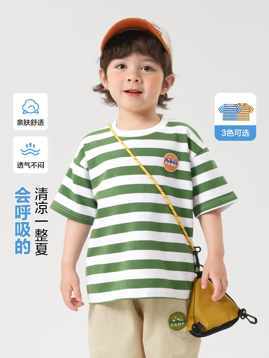 Boys Striped T-Shirt Green White Summer 2026 - Image 2