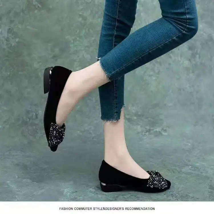 Bow rhinestone shoes 2025 spring new shallow women's shoes pointed toe women's shoes one pedal work shoes thick heel - Image 5