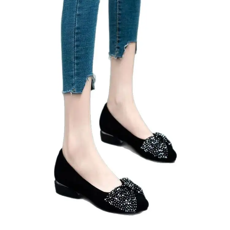 Bow rhinestone shoes 2025 spring new shallow women's shoes pointed toe women's shoes one pedal work shoes thick heel - Image 6