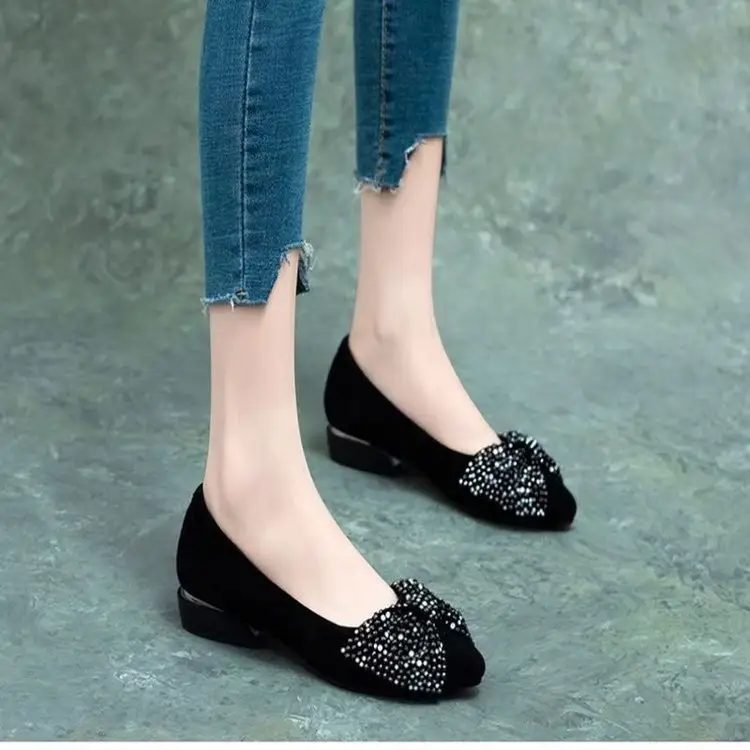 Bow rhinestone shoes 2025 spring new shallow women's shoes pointed toe women's shoes one pedal work shoes thick heel — feature 9