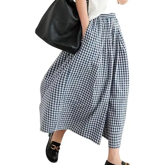 Plus Size Cotton Plaid Wide Leg Pants Skirt Set - Image 8