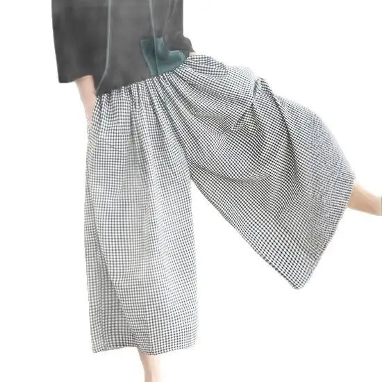 Plus Size Cotton Plaid Wide Leg Pants Skirt Set - Image 10
