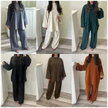 Plus Size Cotton Plaid Wide Leg Pants Skirt Set — feature 1