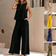 Plus Size Cotton Plaid Wide Leg Pants Skirt Set — feature 10