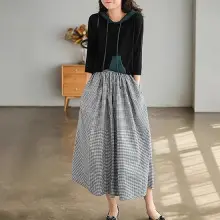 Plus Size Cotton Plaid Wide Leg Pants Skirt Set — feature 13