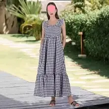 Plus Size Cotton Plaid Wide Leg Pants Skirt Set — feature 15