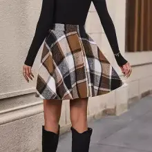 Plus Size Cotton Plaid Wide Leg Pants Skirt Set — feature 16