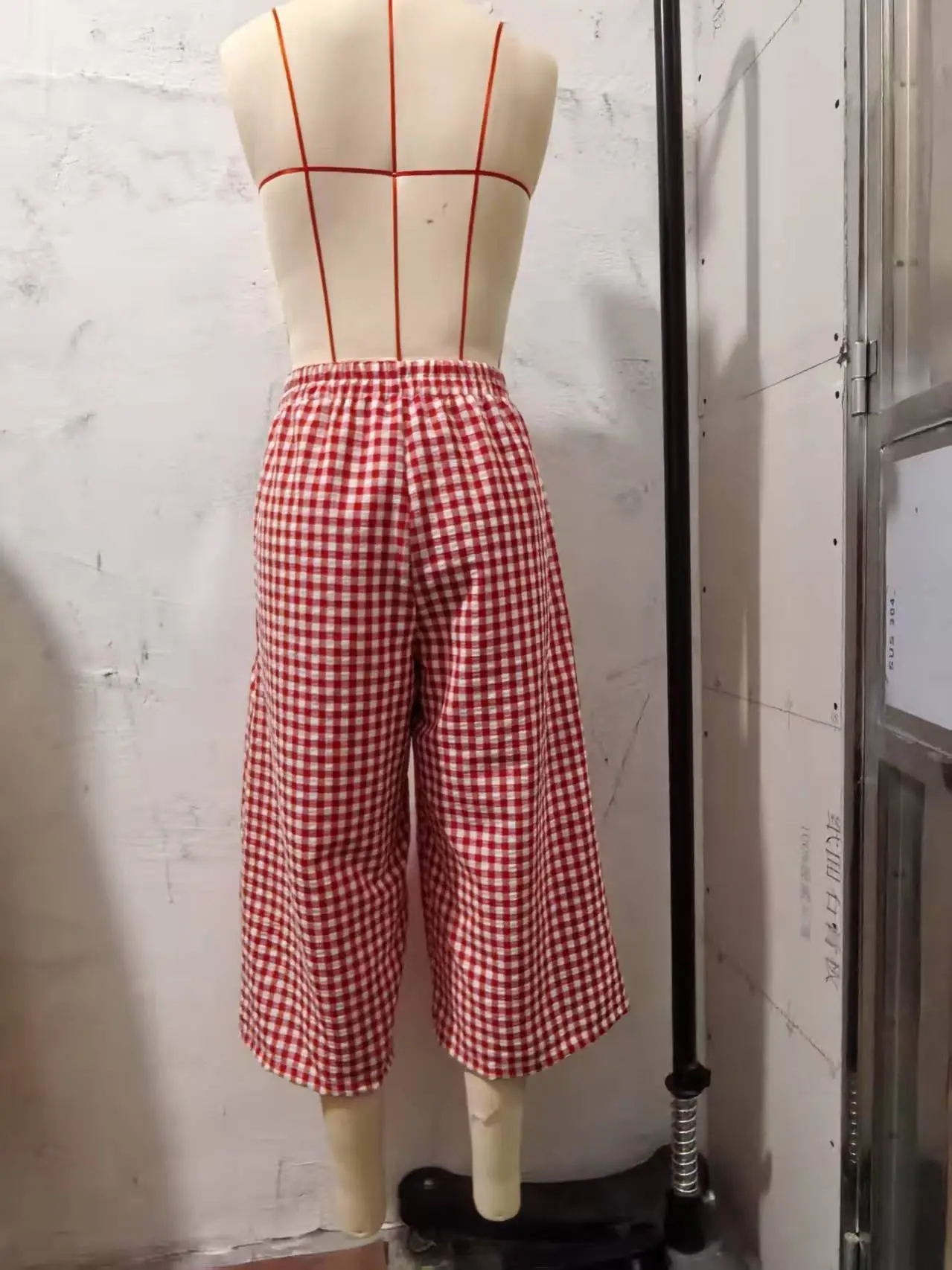 Plus Size Cotton Plaid Wide Leg Pants Skirt Set — feature 19