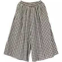 Plus Size Cotton Plaid Wide Leg Pants Skirt Set — feature 2
