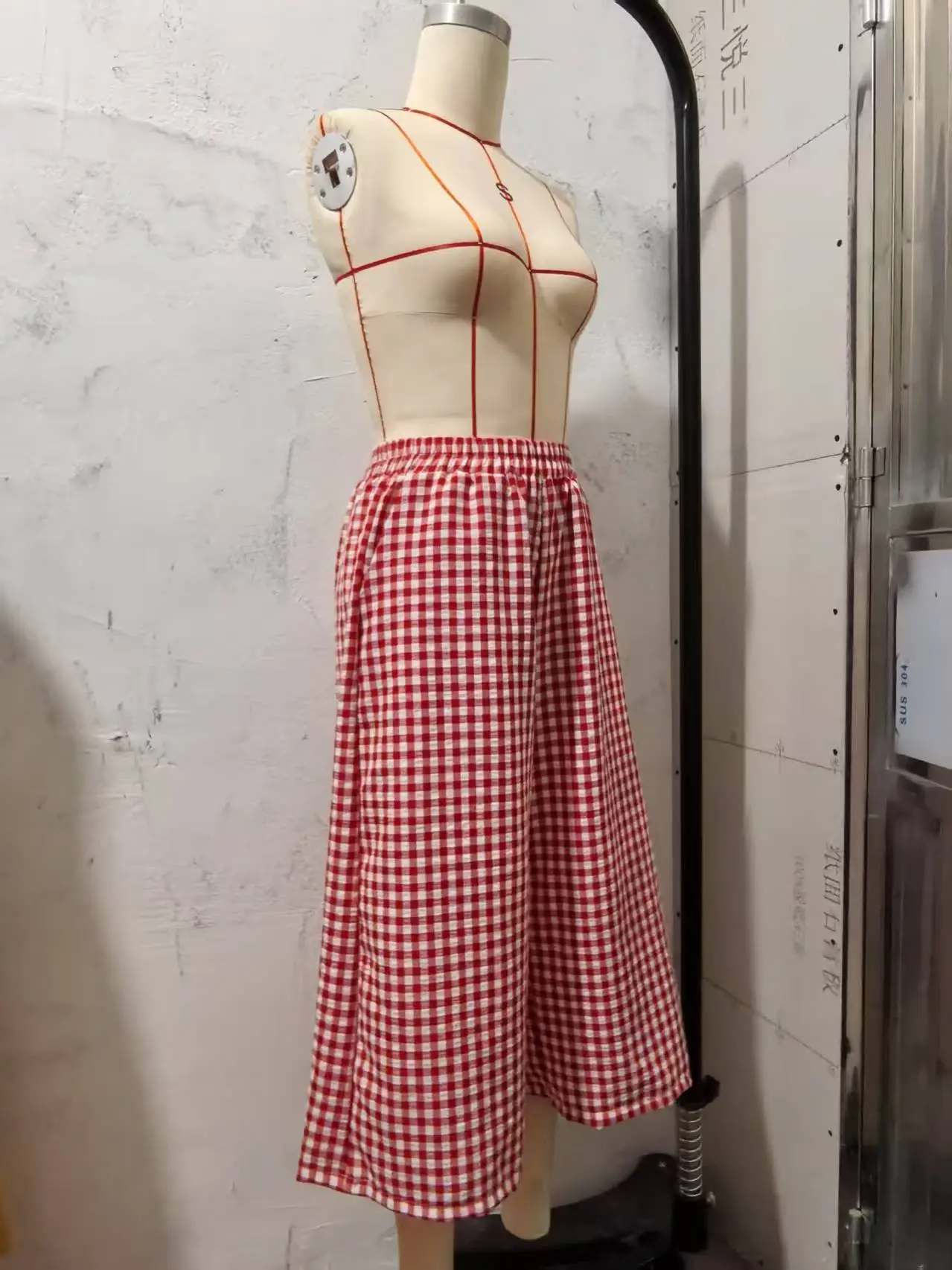 Plus Size Cotton Plaid Wide Leg Pants Skirt Set — feature 20