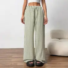 Plus Size Cotton Plaid Wide Leg Pants Skirt Set — feature 3