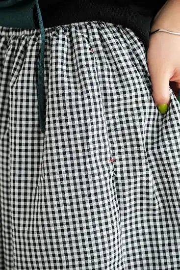 Plus Size Cotton Plaid Wide Leg Pants Skirt Set — feature 30