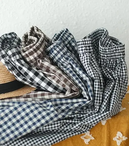Plus Size Cotton Plaid Wide Leg Pants Skirt Set — feature 33