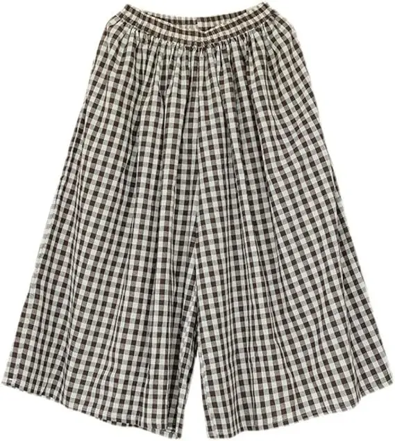 Plus Size Cotton Plaid Wide Leg Pants Skirt Set — feature 36