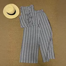 Plus Size Cotton Plaid Wide Leg Pants Skirt Set — feature 9