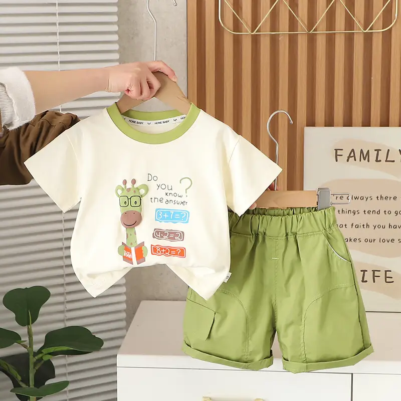 Kids Cotton Graphic Shorts Set Summer Newborn Boys - Image 2