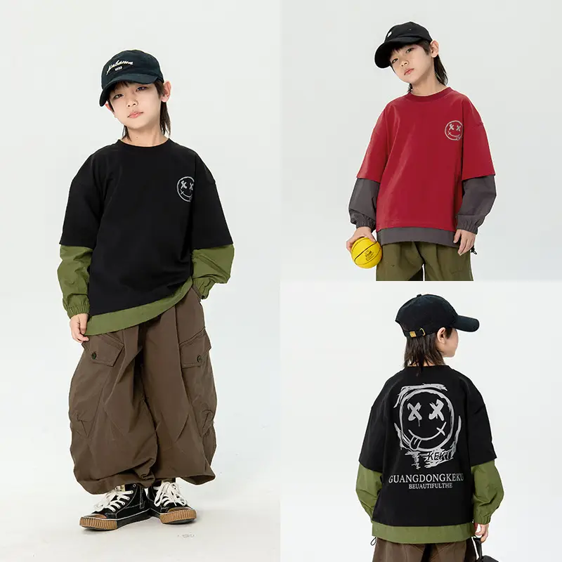 Boys Long Sleeve Korean Style T-Shirt Black Green