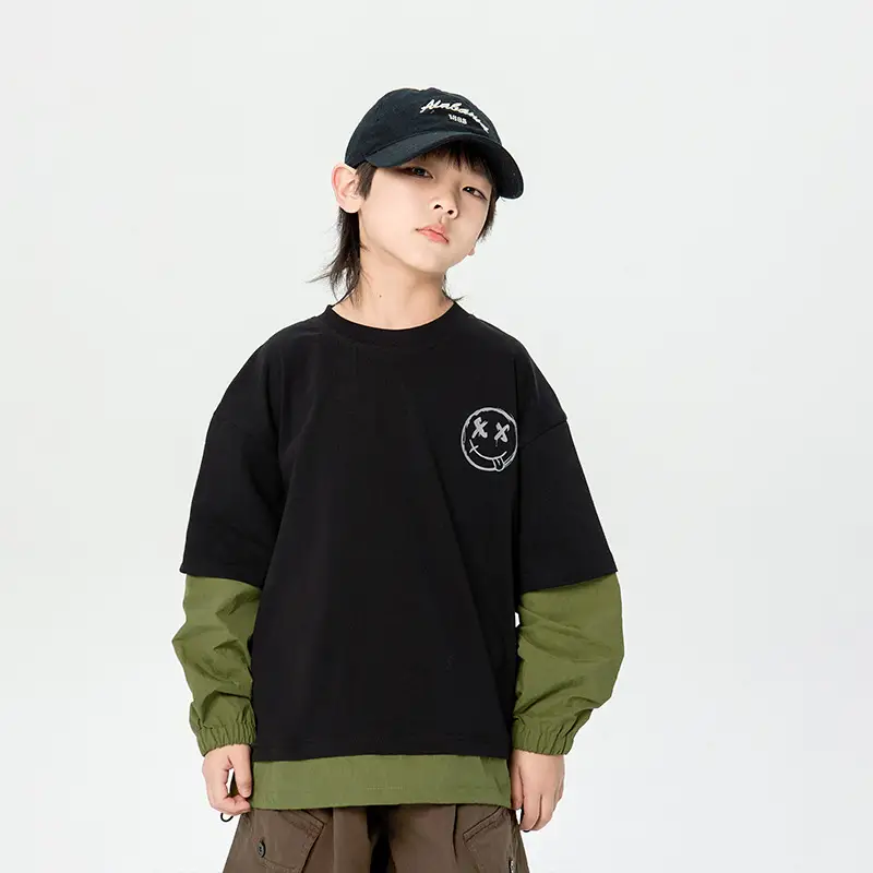 Boys Long Sleeve Korean Style T-Shirt Black Green