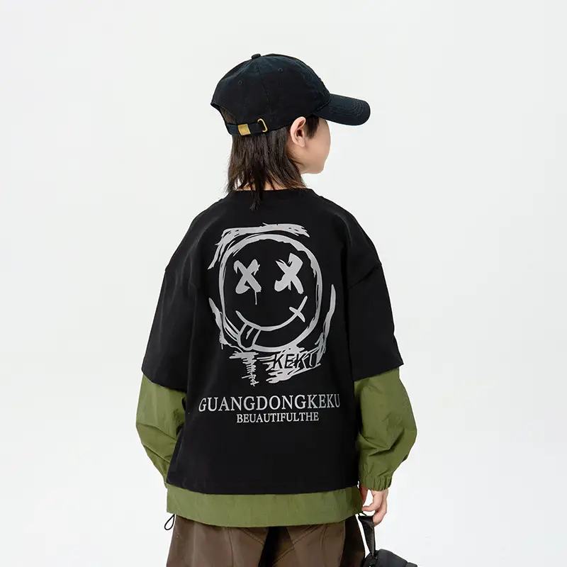 Boys Long Sleeve Korean Style T-Shirt Black Green