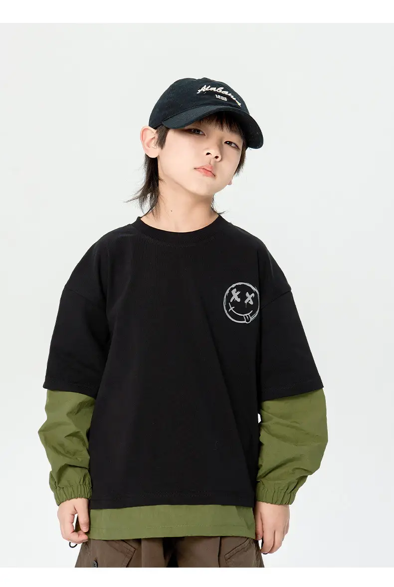 Boys Long Sleeve Korean Style T-Shirt Black Green — feature 10