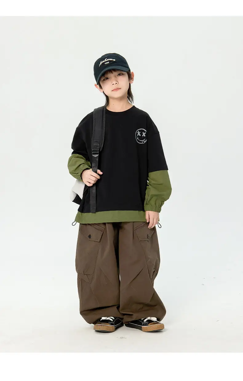 Boys Long Sleeve Korean Style T-Shirt Black Green — feature 11
