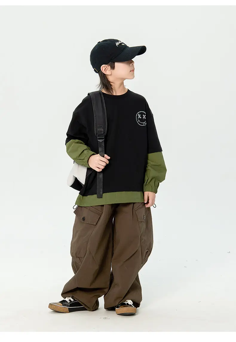 Boys Long Sleeve Korean Style T-Shirt Black Green — feature 13