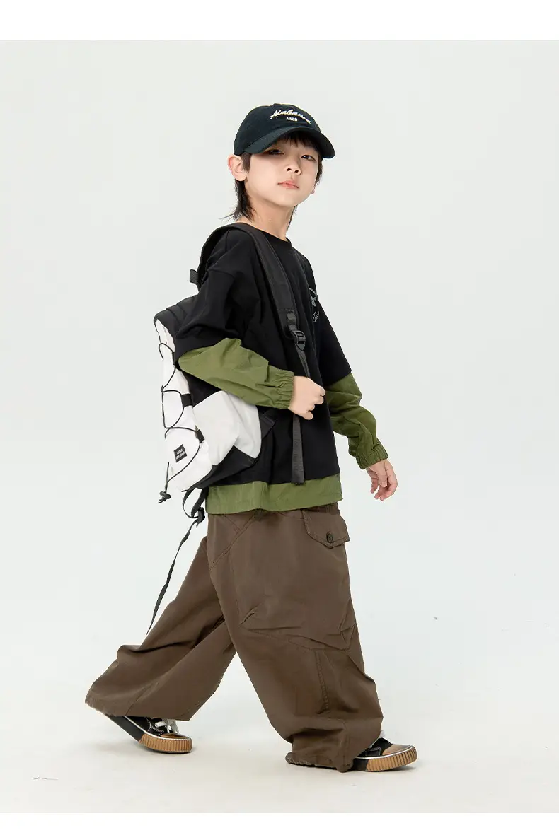 Boys Long Sleeve Korean Style T-Shirt Black Green — feature 14