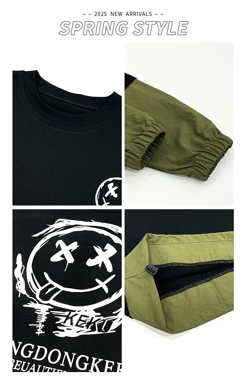 Boys Long Sleeve Korean Style T-Shirt Black Green — feature 2